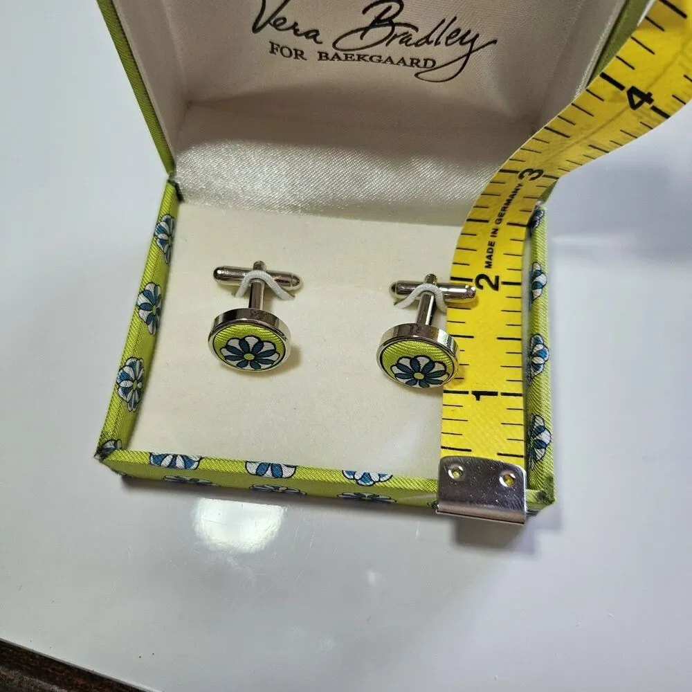 *Sale* Vera Bradley For Baekgaard Cufflinks Green Blue Flower Design IOB